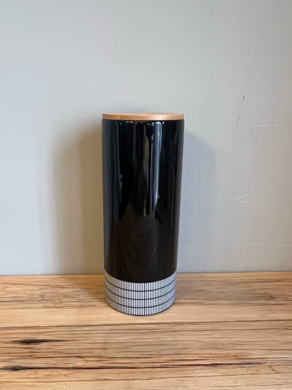 Black Ceramic Kitchen Canister with Wood Lid